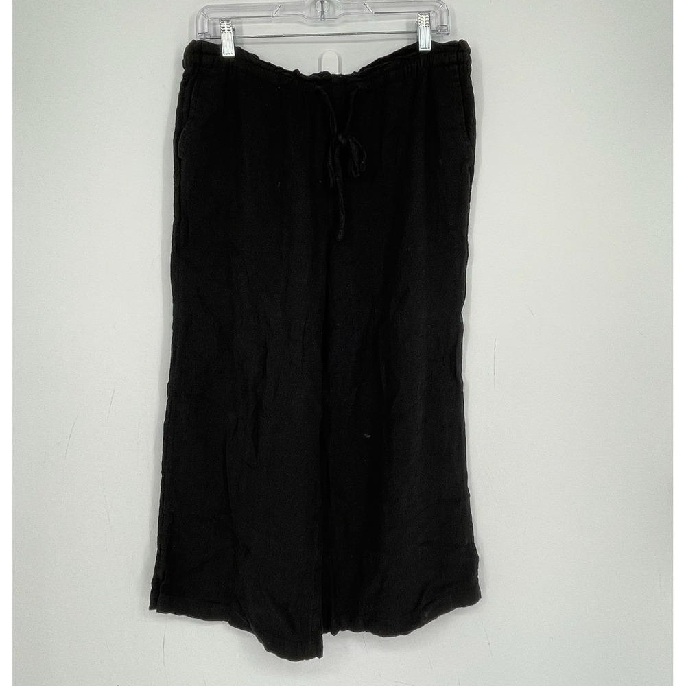 Time and Tru Women's Black Linen Blend Drawstring Wide Leg Pants Size M 8-10